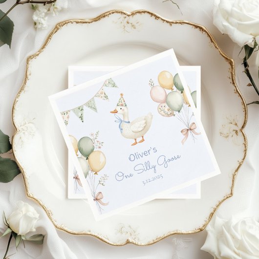 一間抜けつのガチョウの風船の男の子の誕生日 スタンダードカクテルナプキン