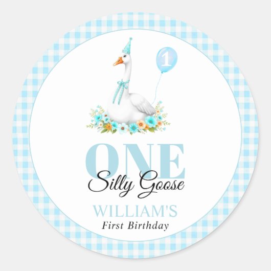 一間抜けつのガチョウ青いギンガムボーイの誕生日 ラウンドシール (正面)