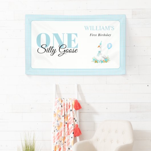 一間抜けつのガチョウ青いギンガムボーイの誕生日 横断幕 (インサイチュ)