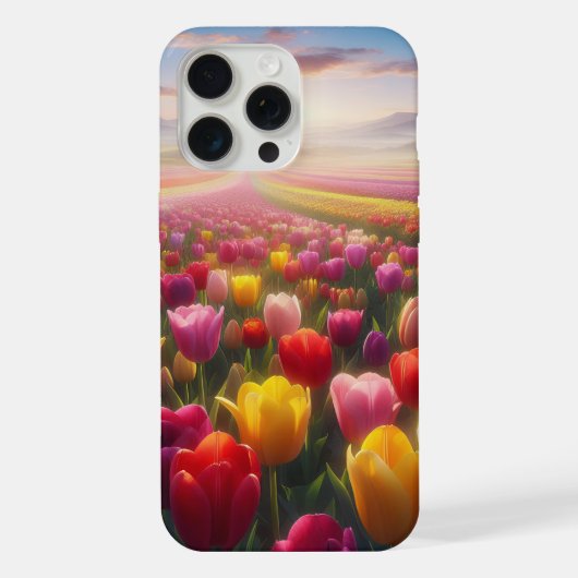 一面に広がる鮮やかなチューリップの花畑 iPhoneケース (裏面)
