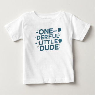 一面性の小さなダデブルー第1誕生日シャツ ベビーTシャツ