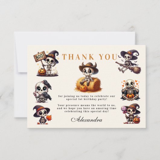 一面的な西不気味ハロウィーンの最初の誕生日 サンキューカード (正面)