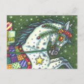 一頭の馬にリンゴのグレーが広がっていカラフルる。 シーズンポストカード (正面)