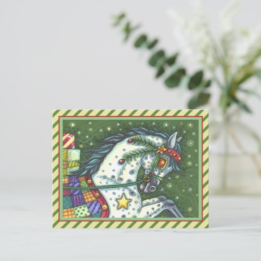 一頭の馬にリンゴのグレーが広がっていカラフルる。 シーズンポストカード (スタンド正面)