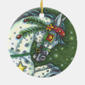 一頭の馬にリンゴのグレーが広がっていカラフルる。 セラミックオーナメント (裏面)