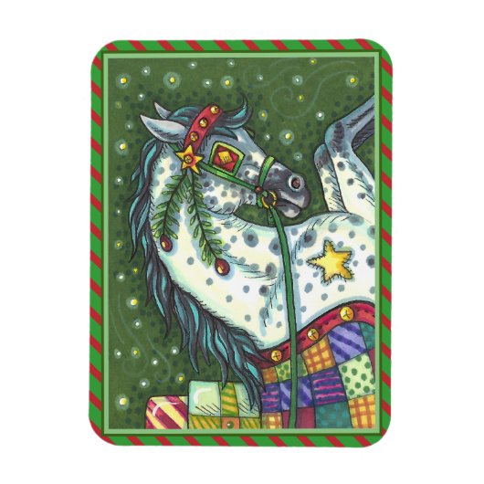 一頭の馬にリンゴのグレーが広がっていカラフルる。 マグネット (縦)