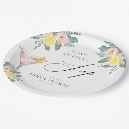 一飲みで恋に落ちる ブライトカクテル ブライダルシャワー ペーパープレート (アングル)