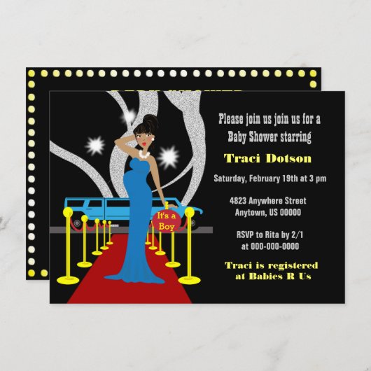 丁重なハリウッドのベビーシャワーの招待状の男の子 招待状 (正面/裏面)