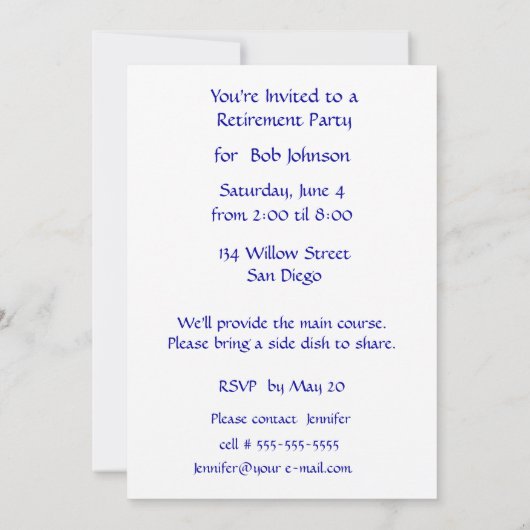 丁重な退職 招待状 (裏面)