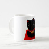 丁重のの黒いManeki Neko コーヒーマグカップ (正面左)
