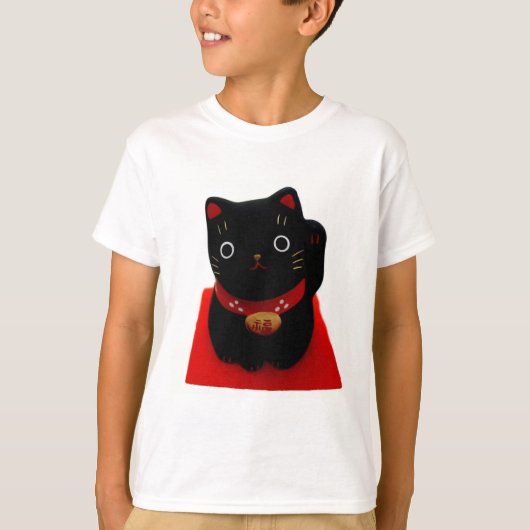 丁重のの黒いManeki Neko Tシャツ (正面)