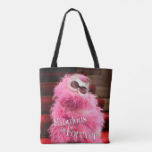 丁重のピンクのボアで包まれたな花型女性歌手の白い猫 トートバッグ (裏面)