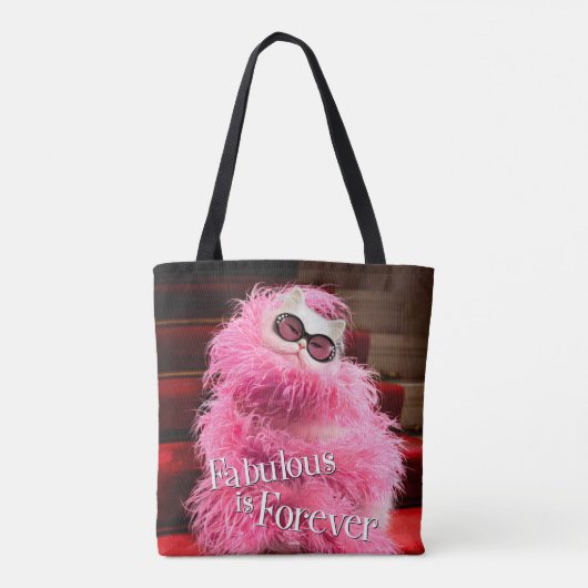 丁重のピンクのボアで包まれたな花型女性歌手の白い猫 トートバッグ (裏面)