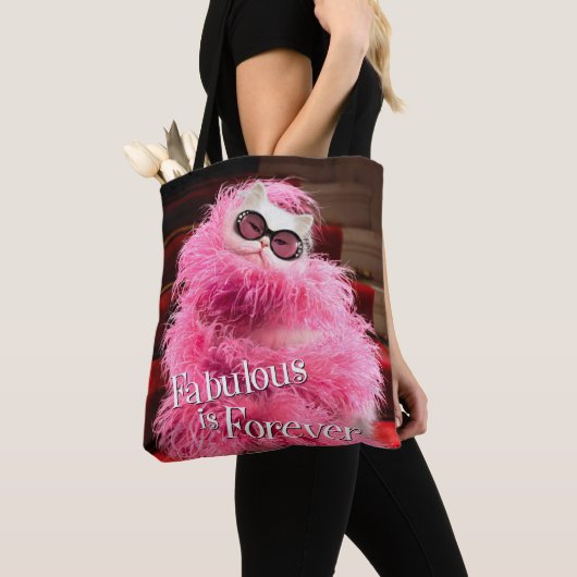 丁重のピンクのボアで包まれたな花型女性歌手の白い猫 トートバッグ (クローズアップ)