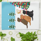 七ラブラドールとクリスマスツリー キッチンタオル (折り畳み)