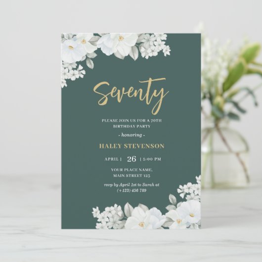 七万緑&金ゴールドホワイトフローラ誕生日 招待状 (スタンド正面)