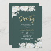 七万緑&金ゴールドホワイトフローラ誕生日 招待状 (正面/裏面)