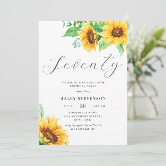 七万赤黄ひまわりフローラ70誕生日 招待状 (スタンド正面)