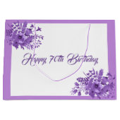 七十の誕生日の紫色の水色の花模様 ラージペーパーバッグ (正面)