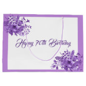 七十の誕生日の紫色の水色の花模様 ラージペーパーバッグ (裏面)