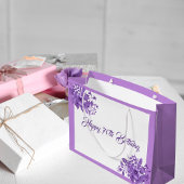 七十の誕生日の紫色の水色の花模様 ラージペーパーバッグ