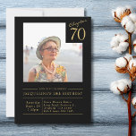 七十ブラック金ゴールド70th Birthday Partyへの招待 招待状<br><div class="desc">黒祝と金ゴールド70thバースデーエレガントパーティーの招待状で壮大なマイルストーン！この絶妙な招待状は、忘れられないお祝いのステージを設定し、華やかさと洗練のtouchで70を回す重要性を完璧に捉えている。豪華なブラックと金ゴールドの配色を使用してデザインされ、クラスと魅力を放射感じし、ゲストが受け取った瞬間から大事な行事の重要性を保証する。本当にこの招待はユニークtouchだパーソナライズされた。大切なゲストの写真を簡単にアップロードでき、友人や家族にとって思い出に残る記念品となる。またカスタマイズ、お祝いの個性を反映した名前と詳細は、お客様に感動を与える心のこもったtouchを加える。プリント高品質とカードストックは、この招待が見えるだけでなく、手の中で素晴らしも大き感じく見えることを保証する。あなたは親密な集まりを計画するか、壮大なお祝いを計画するかにかかわらず、私たちのブラックと金ゴールドの70th誕生日パーティーの招待は、このマイルストーンの喜びと重要性を伝えるために最適な選択である。今すぐ注文して、この重要な大事な行事を本当に忘れられない最初の一歩を踏み出せ！</div>