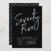 七十五 |シルバー&ブラック75誕生日 招待状 (正面/裏面)