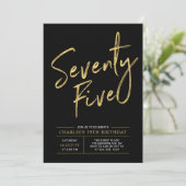 七十五 |金ゴールドとブラック75誕生日 招待状 (スタンド正面)