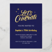 七十 |金ゴールドモダンネイビー70th誕生日パーティー 箔シーズンカード (正面)