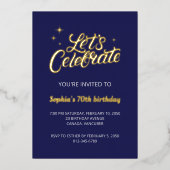 七十 |金ゴールドモダンネイビー70th誕生日パーティー 箔シーズンカード (正面)