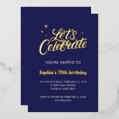 七十 |金ゴールドモダンネイビー70th誕生日パーティー 箔シーズンカード (正面/裏面)