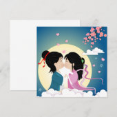 七夕の牽牛と織姫のボタン式ポストカード (正面/裏面)