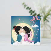 七夕の牽牛と織姫のボタン式ポストカード (スタンド正面)
