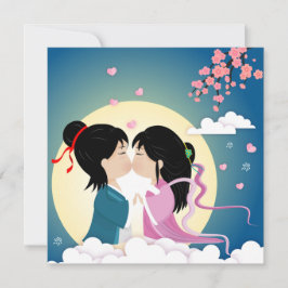 七夕の牽牛と織姫のボタン式ポストカード
