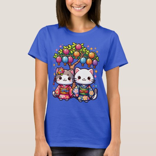 七夕の着物を着た子猫たち Tシャツ (正面)