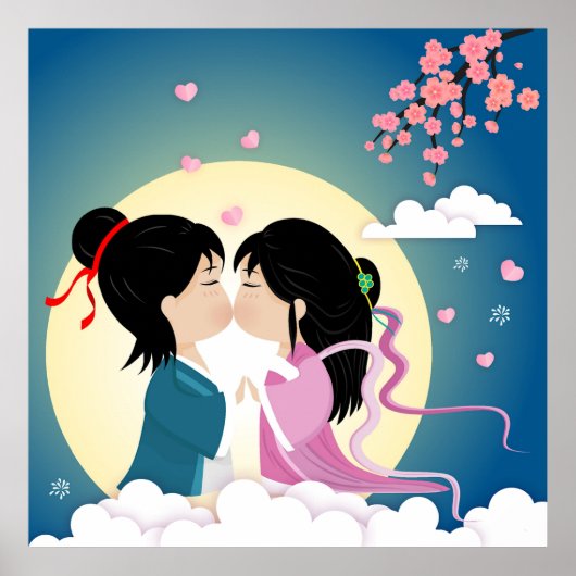 七夕牛牽引とウィーバーガールボタン葉書 ポスター (正面)