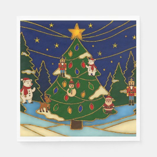 七宝焼きアートの幻想的な森のクラシッククリスマス スタンダードランチョンナプキン (正面)
