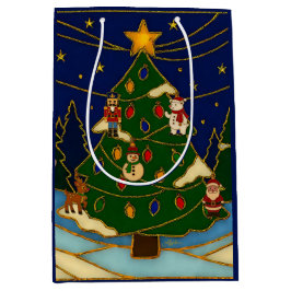 七宝焼きアートの幻想的な森のクラシッククリスマス ミディアムペーパーバッグ