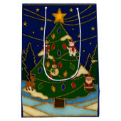 七宝焼きアートの幻想的な森のクラシッククリスマス ミディアムペーパーバッグ (裏面)