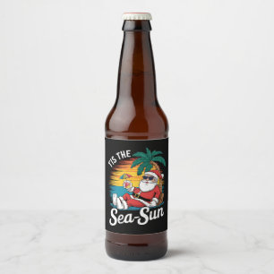 七月のクリスマス 海 太陽 サンタ ビーチ ビールラベル