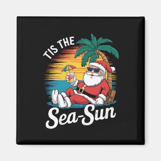 七月のクリスマス 海 太陽 サンタ ビーチ マグネット (正面)