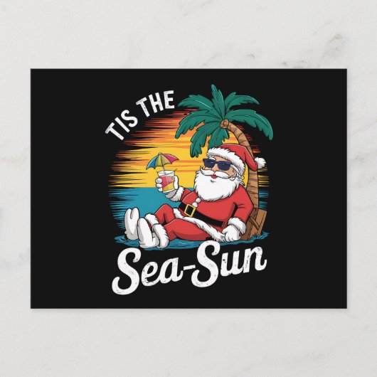 七月のクリスマス 海 太陽 サンタ ビーチ 夏 ポストカード (正面)