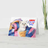 七月四日お誕生日おめでとうね猫ちゃん カード (正面)