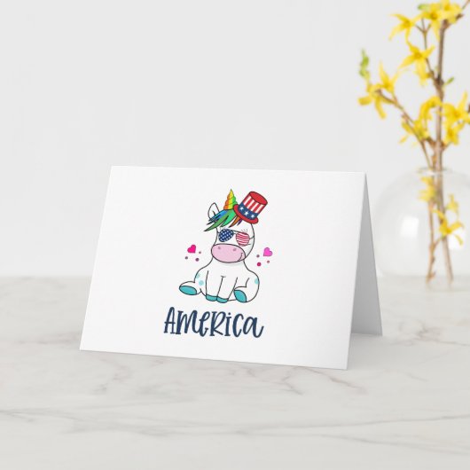 七月四日アメリカ独立記念日のユニコーンUSA国旗サングラス カード (黄色い花)