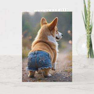 七月四日コーギー犬が青いジーンズのショーツを履く カード