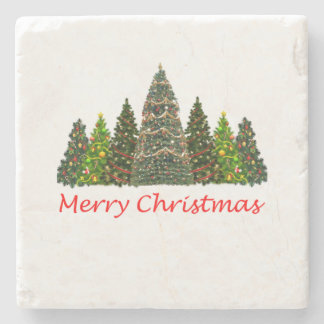 七本のクリスマスツリー、メリークリスマス ストーンコースター