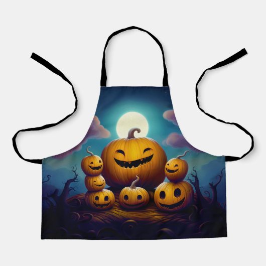 七羽のカボチャはハロウィーンの夜に笑う エプロン (正面)