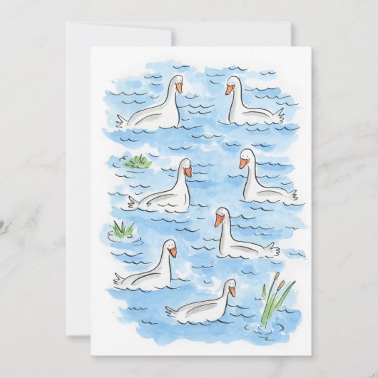 七羽のスワンが泳いでる 招待状 (正面)