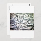 七羽のスワンが泳ぐ ポストカード (正面/裏面)