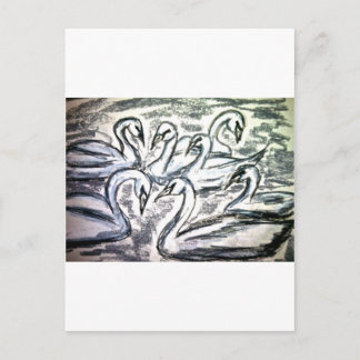 七羽のスワンが泳ぐ ポストカード